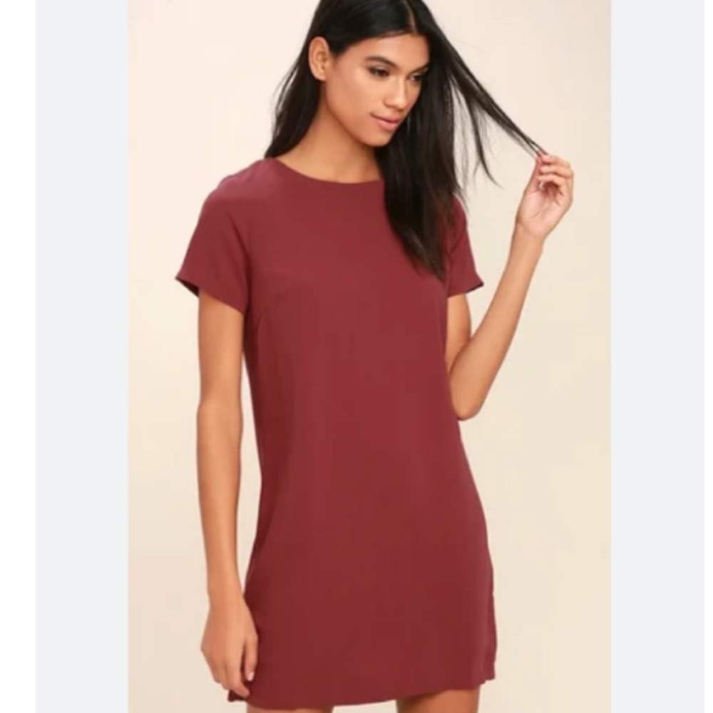 Lulus Short Sleeve Soft Mini Dress, Size Small, Burgandy